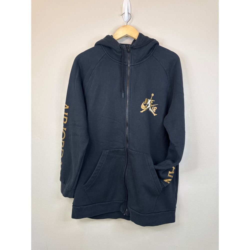 Air Jordan Nike Mens Full-Zip Hoodie Black W/ Gold Logo & Sleeve Print L